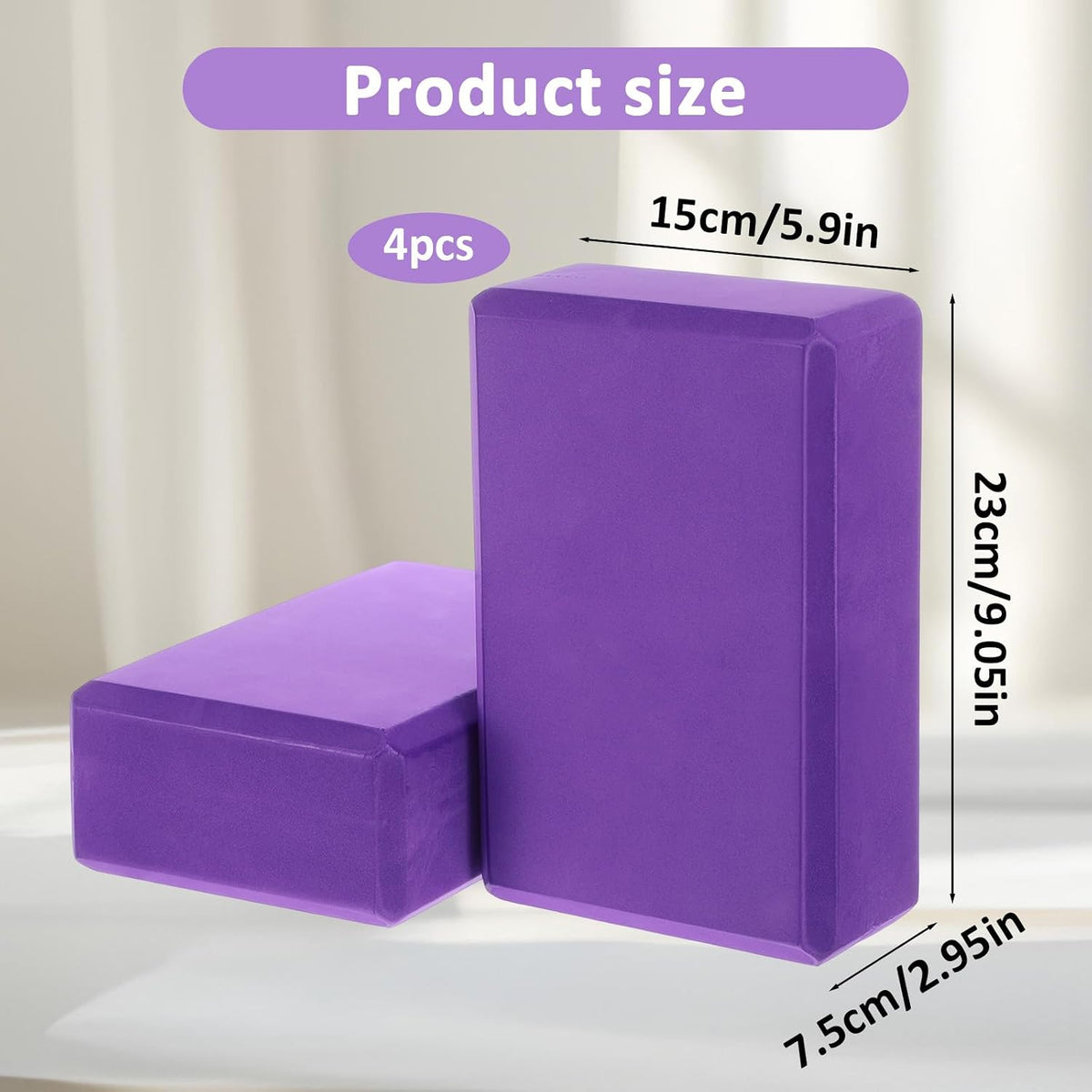 4‑Pack Purple High‑Density EVA Yoga Blocks 9"x6"x3"