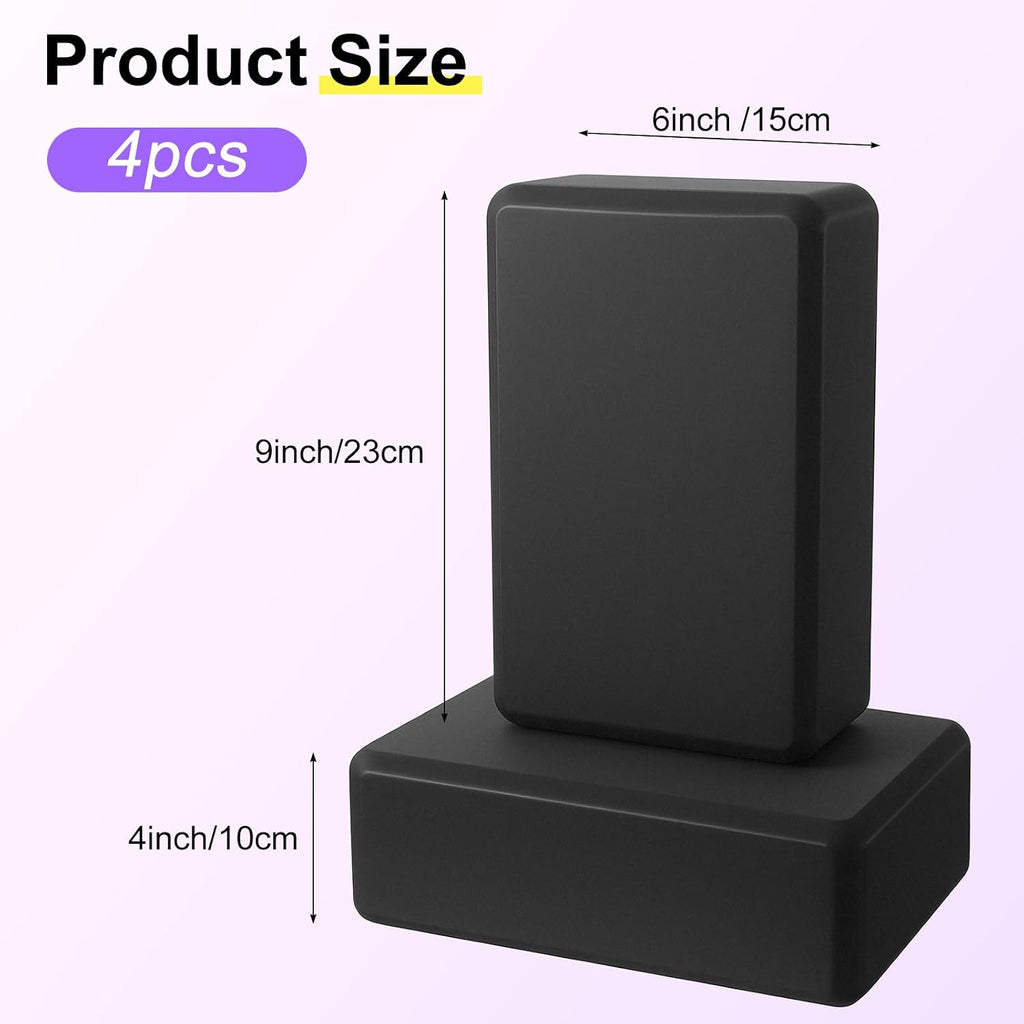 4‑Pack Soft EVA Foam Yoga Blocks 9×6×3 Inch Black