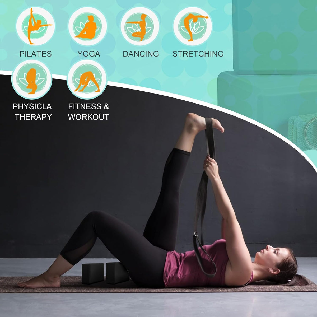 18‑Pcs Yoga Blocks & Strap Set 9"x6"x3"