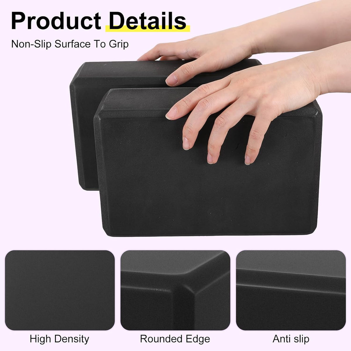 4‑Pack Soft EVA Foam Yoga Blocks 9×6×3 Inch Black