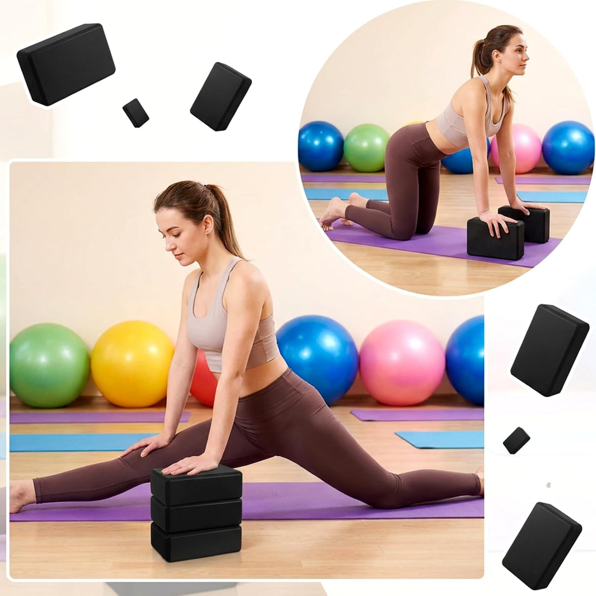 4‑Pack Soft EVA Foam Yoga Blocks 9×6×3 Inch Black