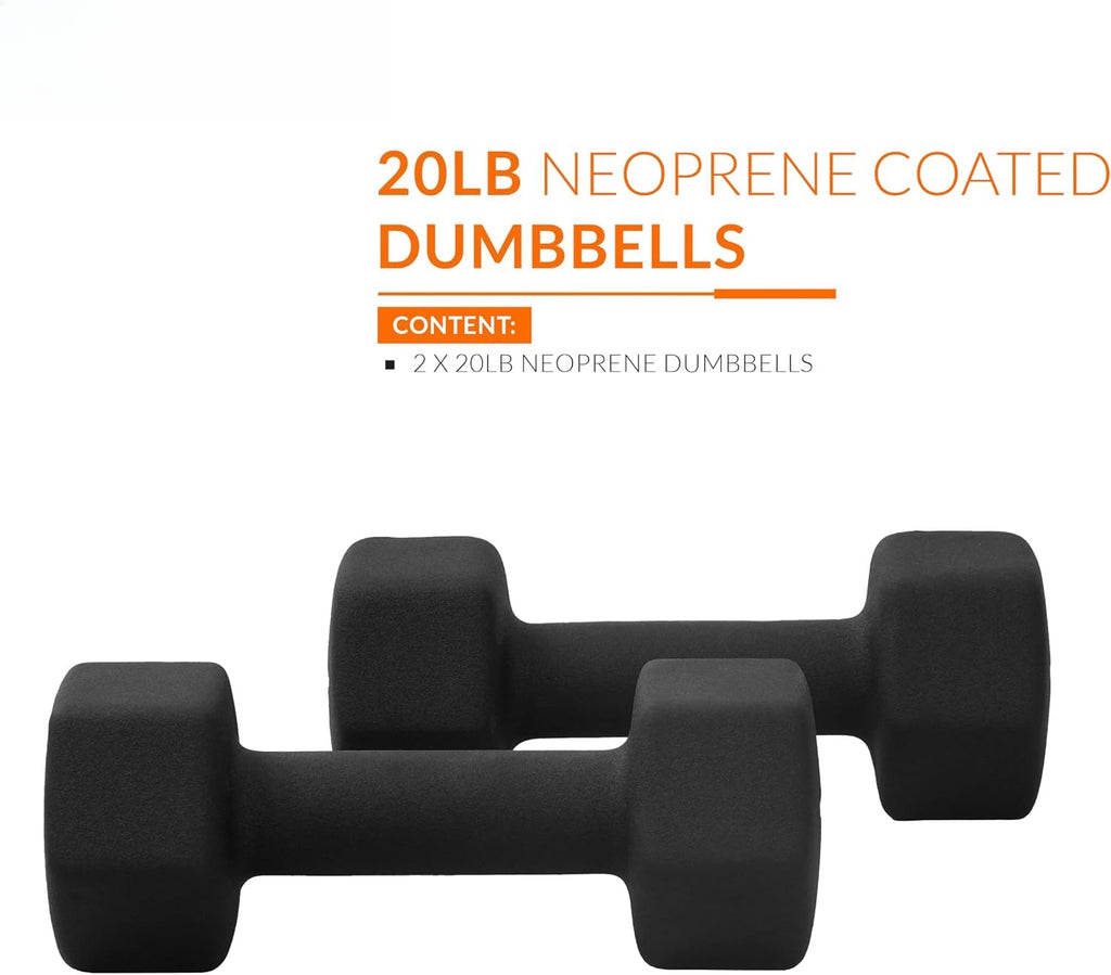Black Non‑Slip Neoprene Dumbbell Pair 20 lb