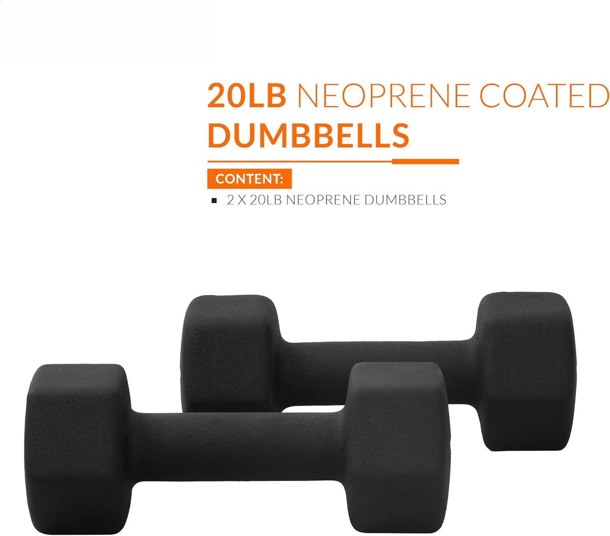 Black Non‑Slip Neoprene Dumbbell Pair 20 lb