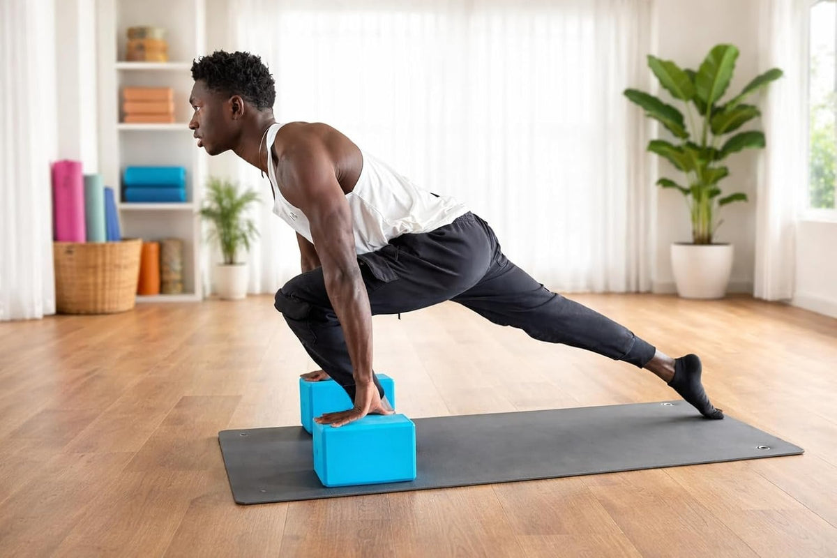 Set‑of‑2 Blue High‑Density EVA Yoga Blocks 9x6x4 Inch